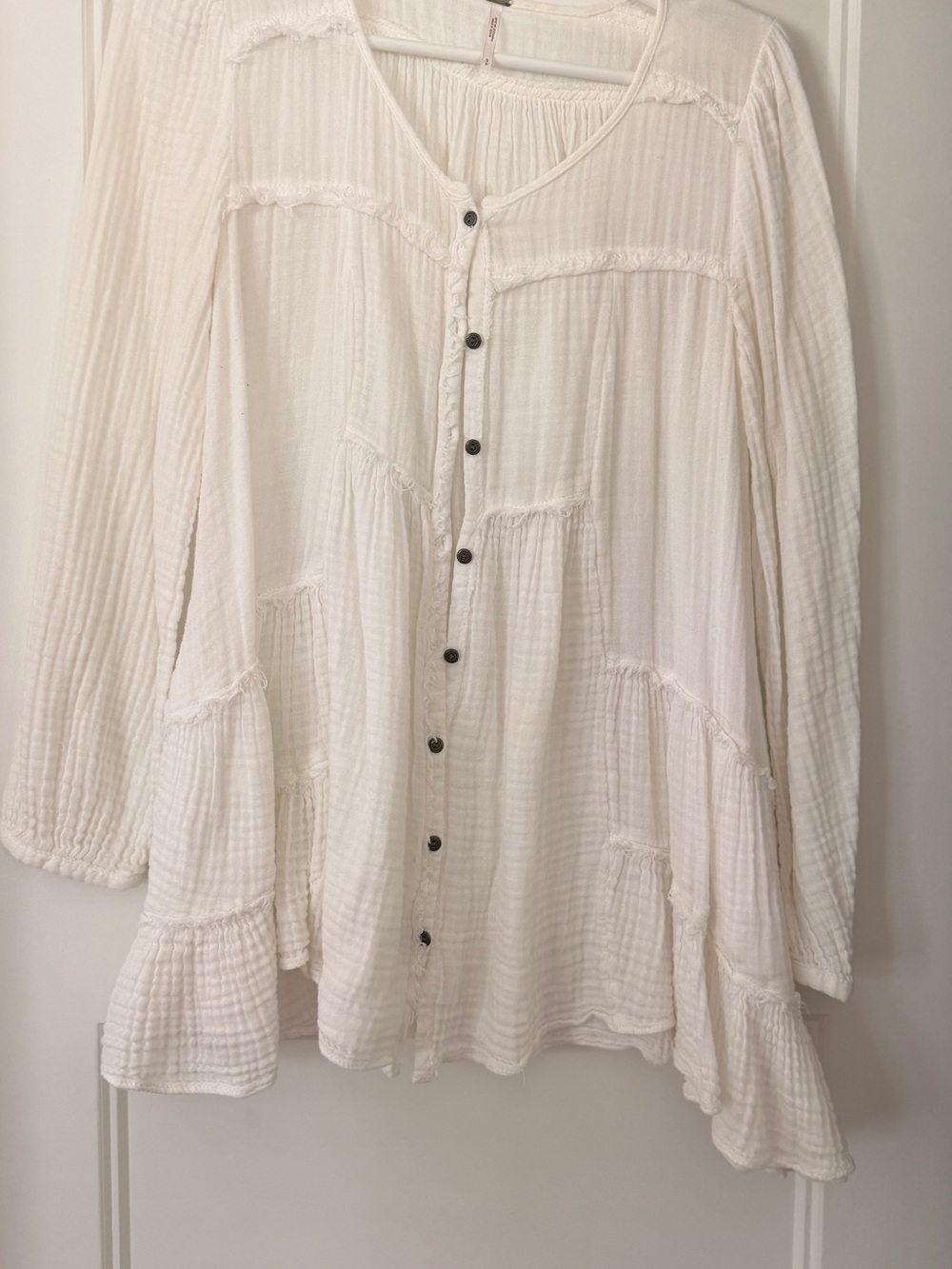 Free People Creamy White Button-Front Gauze Tunic